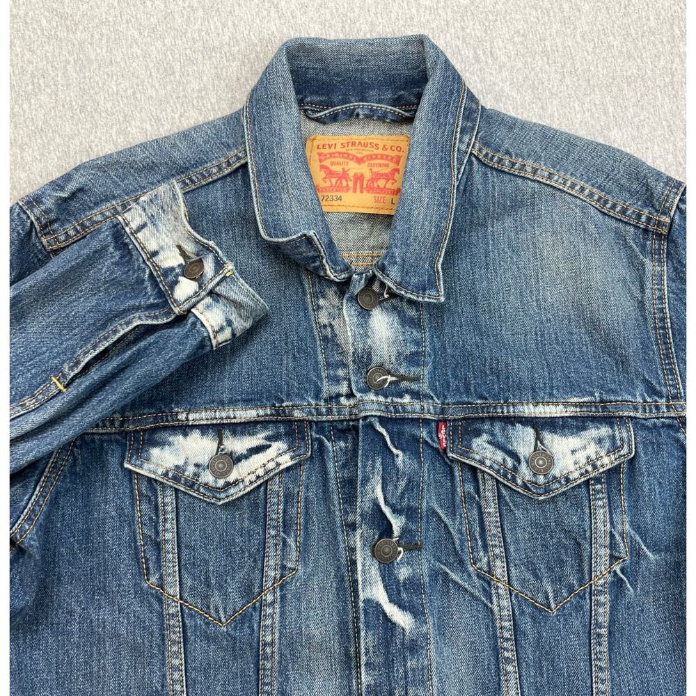 Levis Jacket Mens Large Blue Denim 100% Cotton Long Sleeve Trucker 72334